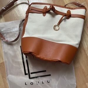 Loulu Large Shoulder Tote Crossbody Bag - Canvas with Brown Faux Leather Accents